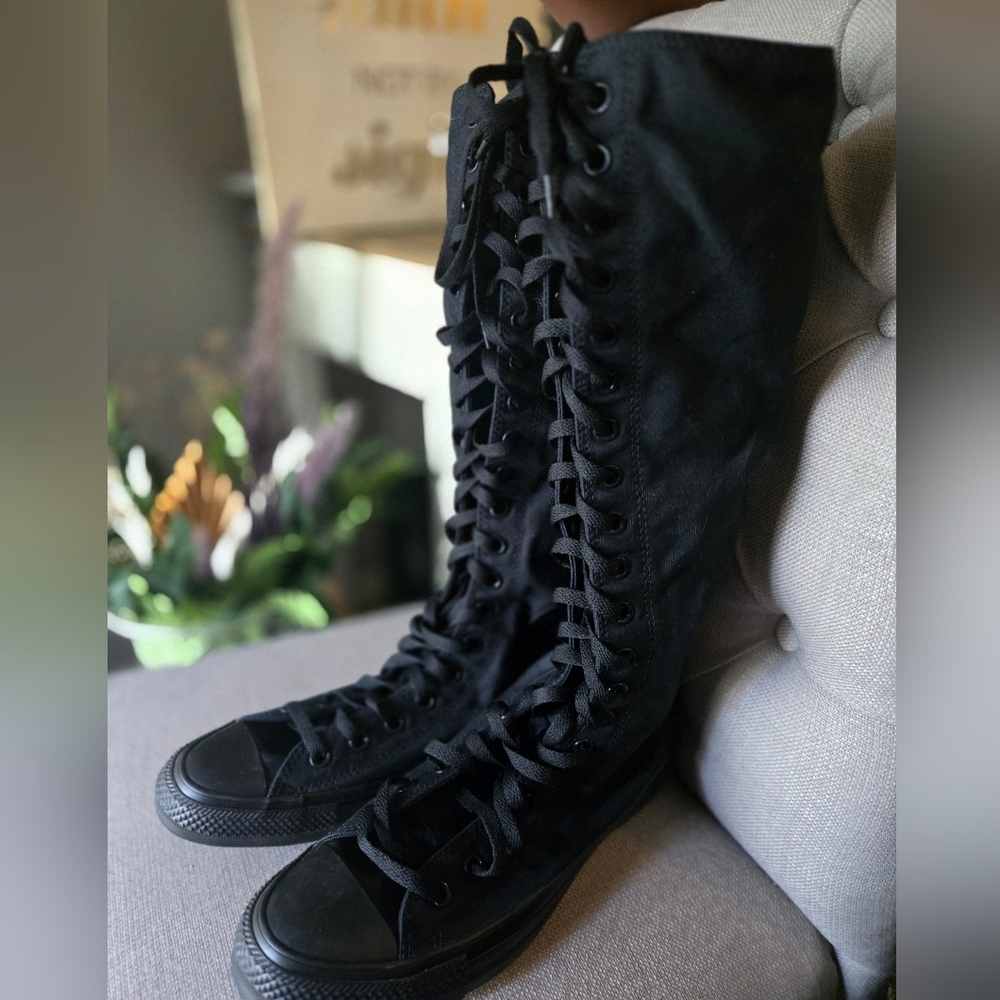 NWOT Converse Black Knee-High Lace-Up Sneakers - Size Womens 10 - Picture 2 of 8